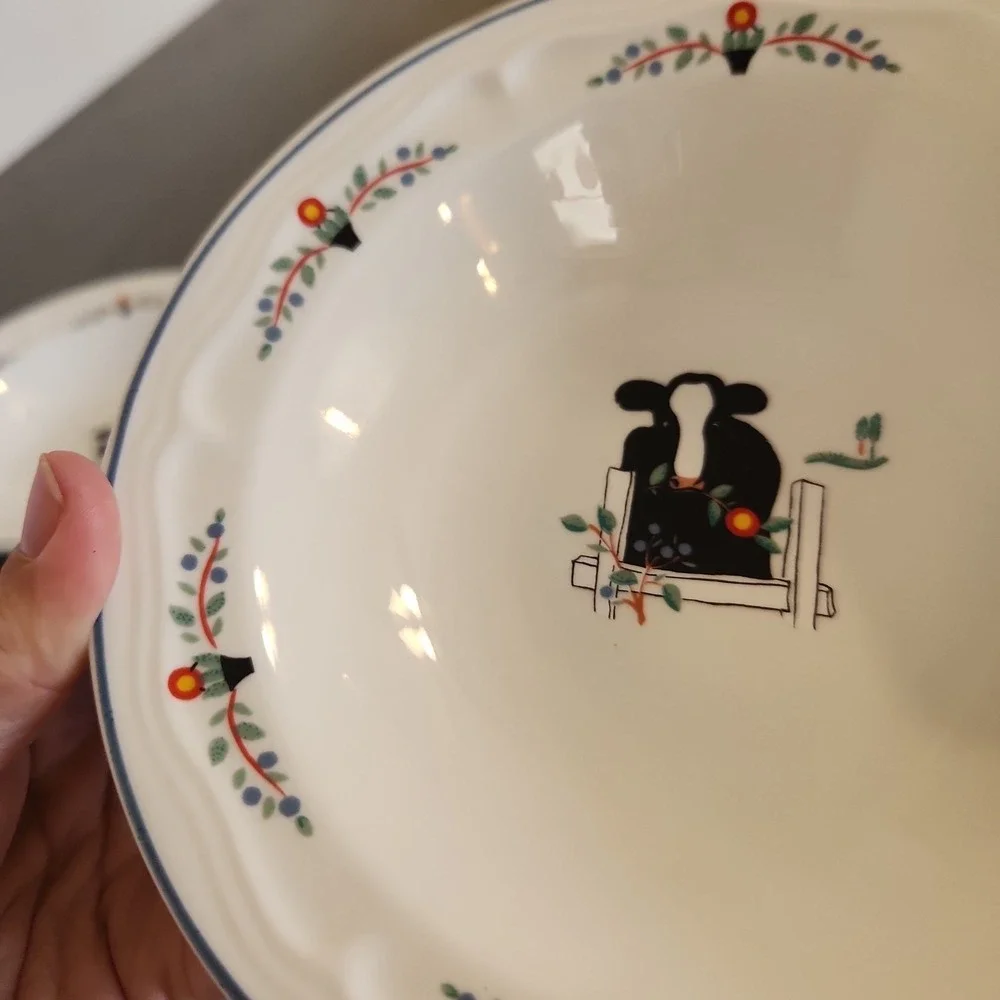 Vintage Oneida Farm Friends Cow Ceramic Stoneware Soup Bowls Farmhouse Kitchen